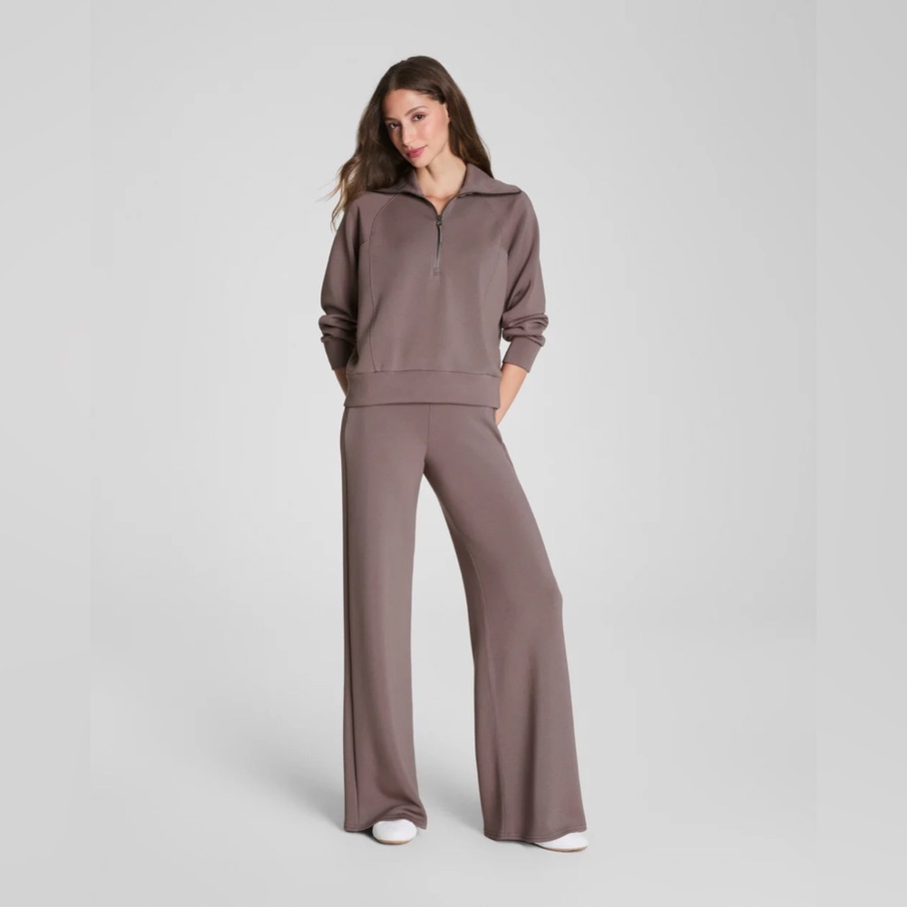 SPANX® AirEssentials Half Zip (S) and Wide Leg Pant (M) in Smoke